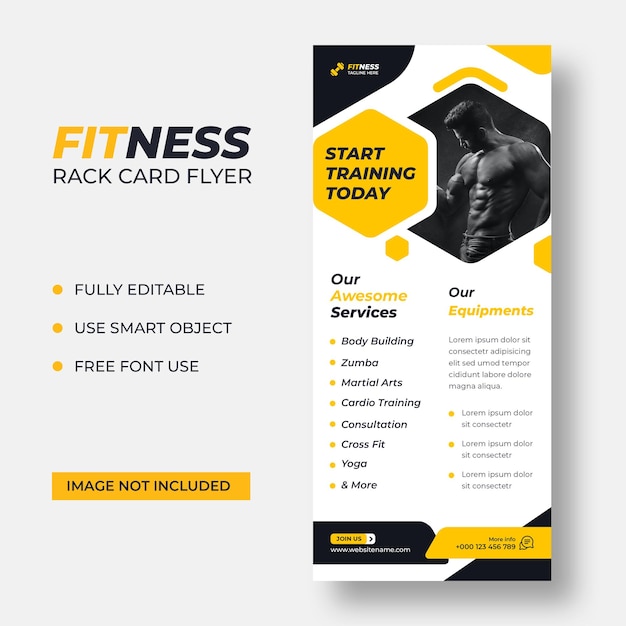 PSD gratuito modello di volantino fitness rack card dl