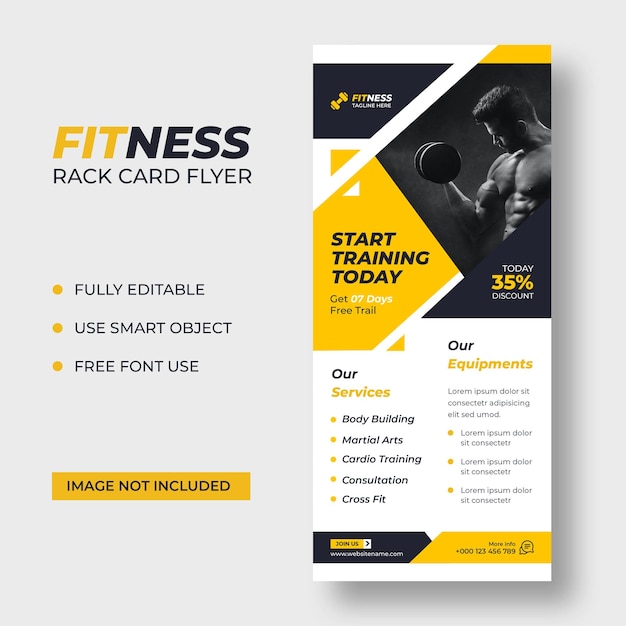 PSD gratuito modello di volantino fitness rack card dl