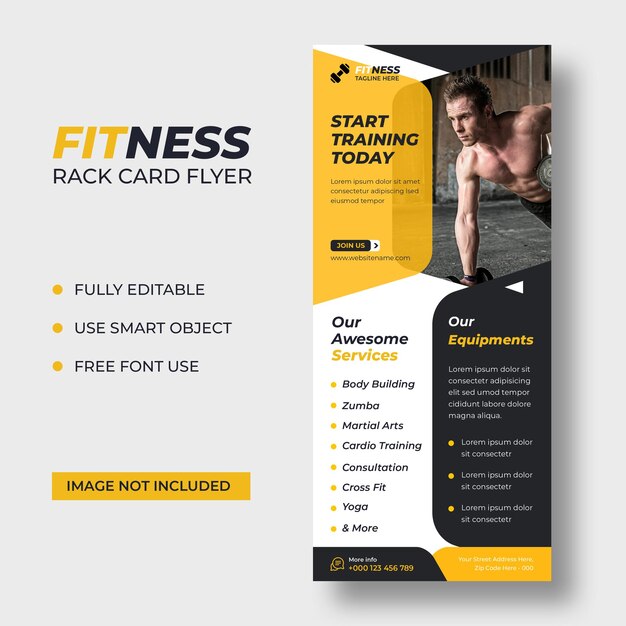 fitness rack card dl flyer template