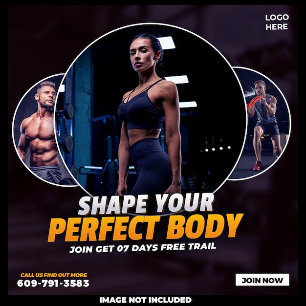 Free PSD fitness training and gym workout social media post template