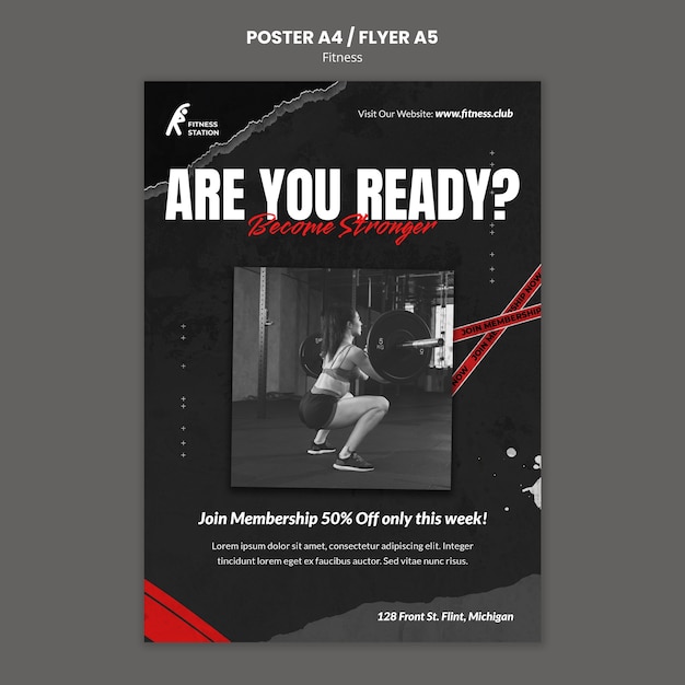 PSD gratuito modello di poster a4 di allenamento fitness