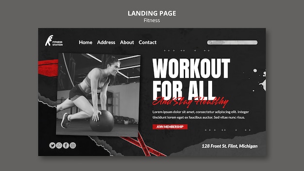 Free PSD fitness workout landing page