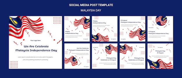 無料PSD マレーシア独立記念日のソーシャルメディアポストのフラグ