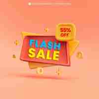 Free PSD flash sale offer banner design template 3d render