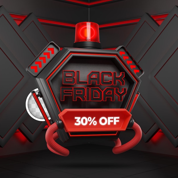 Flashy black friday banner 3d illustration