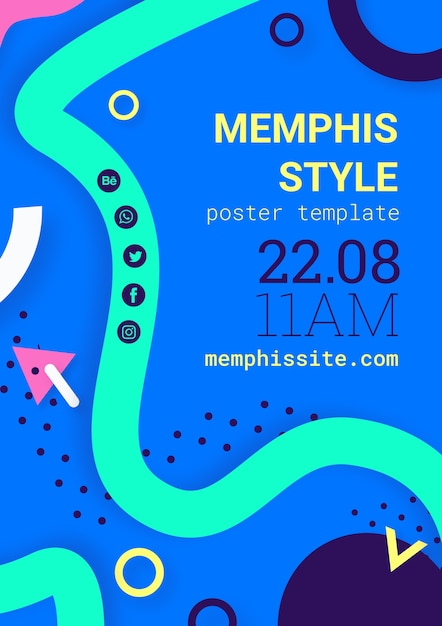 Free PSD flat blue memphis style poster