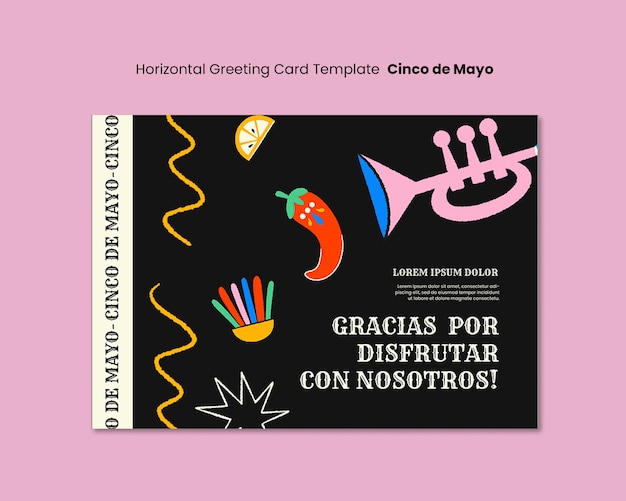 Flat cinco de mayo greeting card template