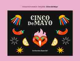 Free PSD flat cinco de mayo horizontal invitation template