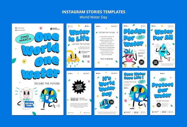 無料PSD フラットかわいいキャラクター世界水の日instagramストーリーテンプレート