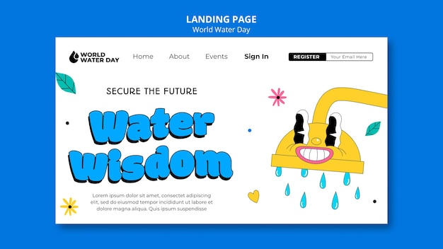 Free PSD flat cute character world water day landing page template