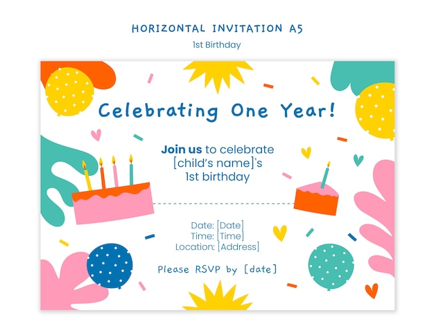 Flat design 1st birthday template design