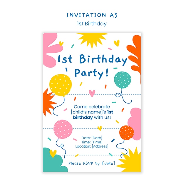 flat design 1st birthday template design