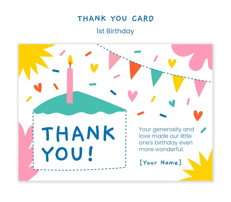 무료 PSD 평평한 디자인 1번째 생일 템플릿 디자인