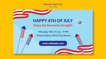 Free PSD flat design 4th of july banner template