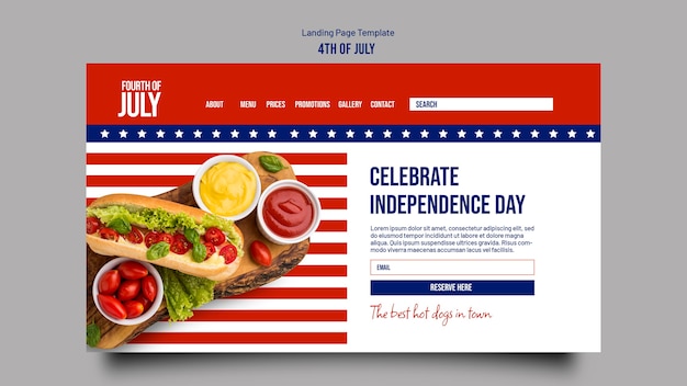 Flat design 4th of july landing page template