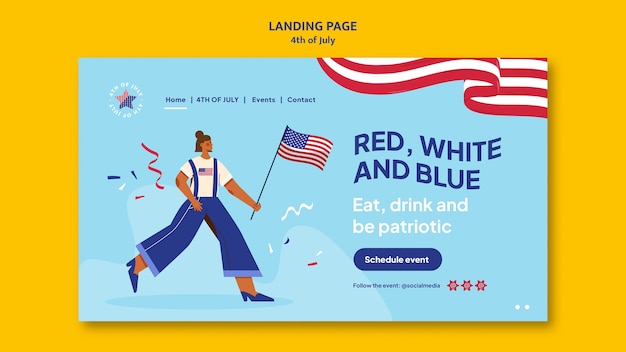 Free PSD flat design 4th of july landing page template