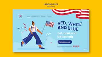 Free PSD flat design 4th of july landing page template