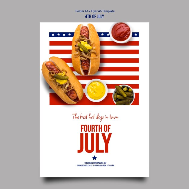 Шаблон плаката 4 июля в плоском дизайне