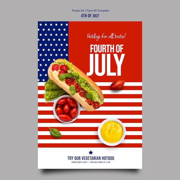 Free PSD flat design 4th of july poster template