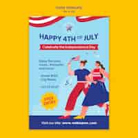 Free PSD flat design 4th of july poster template