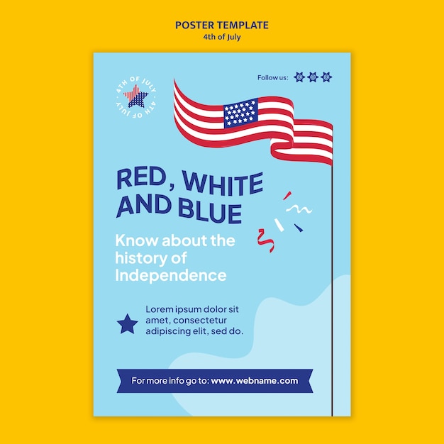 Free PSD flat design 4th of july poster template