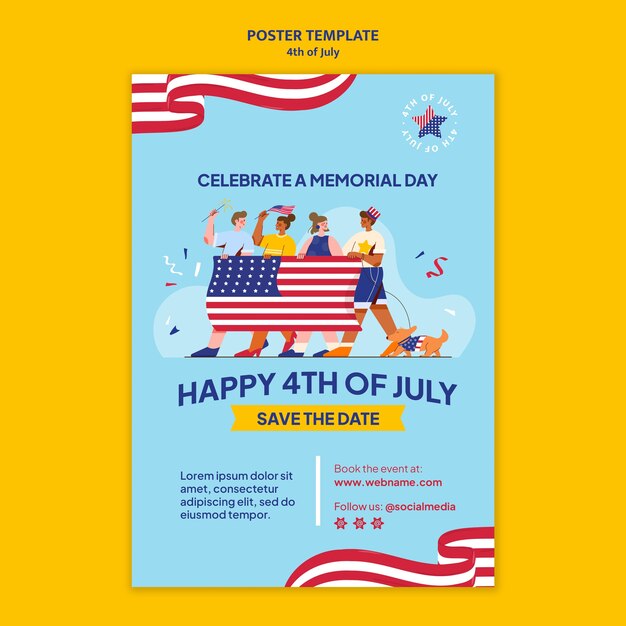 flat design 4th of july poster template
