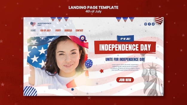 Free PSD flat design 4th of july template