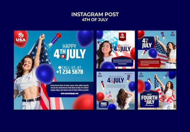 Free PSD flat design 4th of july template