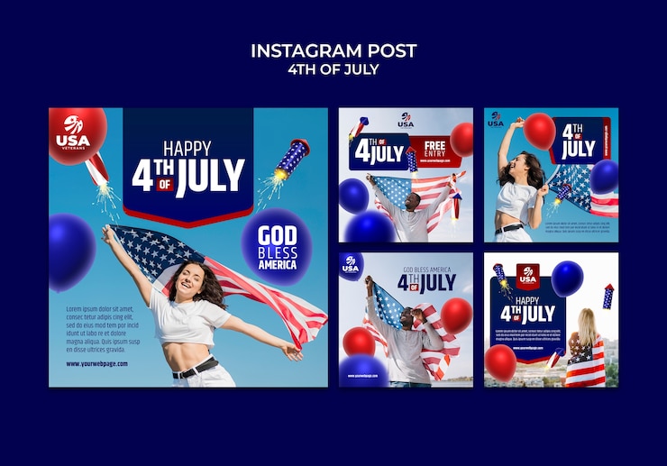 Free PSD flat design 4th of july template