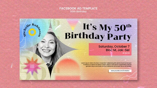 フラットなデザインの50歳の誕生日テンプレート