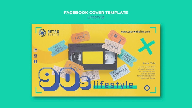 無料PSD フラットデザイン90年代パーティーfacebookカバーテンプレート