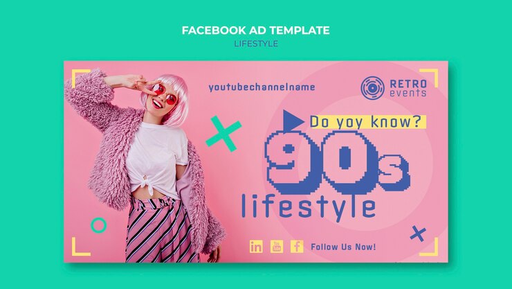 मुफ़्त PSD flat design 90s party facebook template