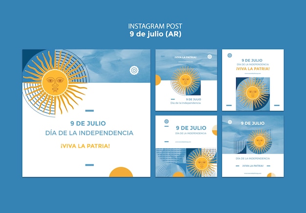 Free PSD flat design 9th of july instagram posts