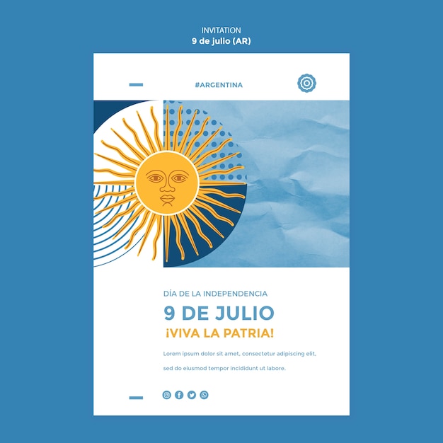 Free PSD flat design 9th of july invitation template