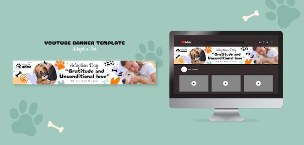 PSD gratuito flat design adotta un banner youtube per animali domestici