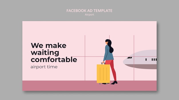 Flat design airport company facebook template