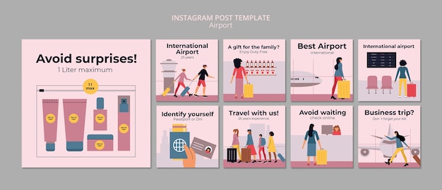 PSD gratuito modello di post di instagram di società aeroportuali dal design piatto