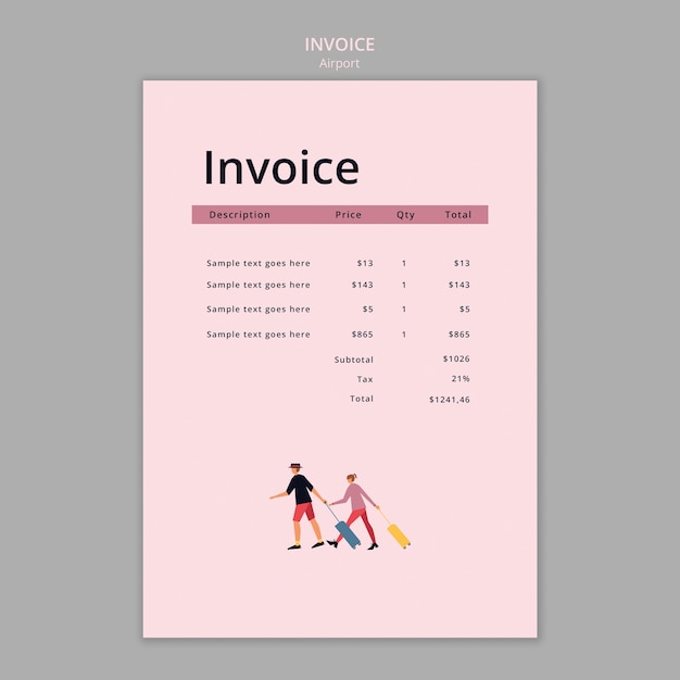 Flat design airport company invoice template