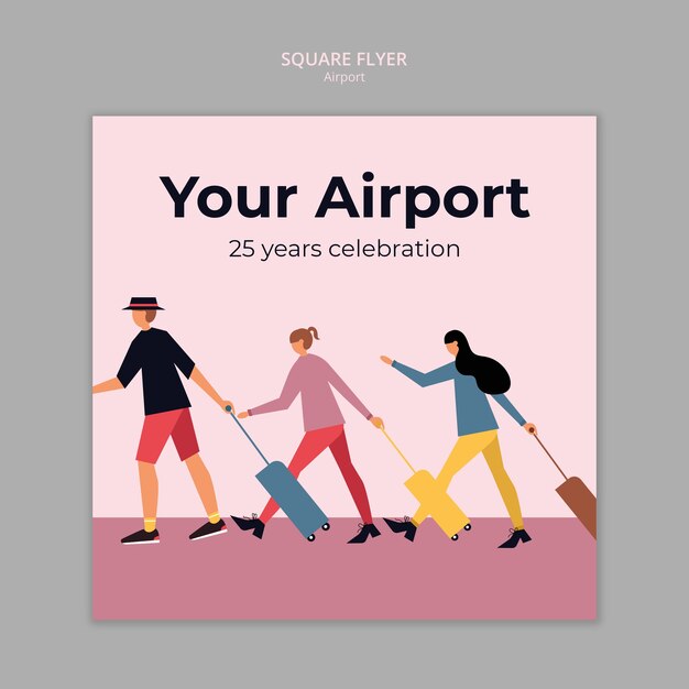 Flat design airport company square flyer template