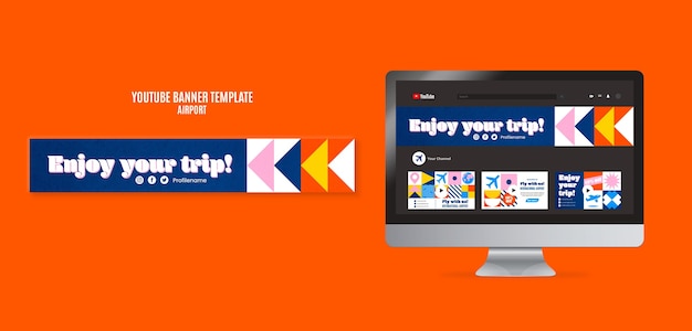 Flat Design Airport YouTube Banner Template Free PSD Download