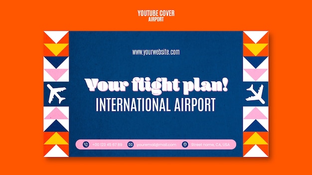 Copertina youtube dell'aeroporto dal design piatto