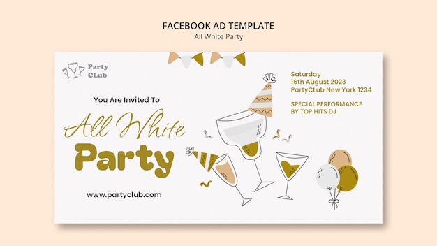 Бесплатный PSD Плоский дизайн полностью белый шаблон вечеринки