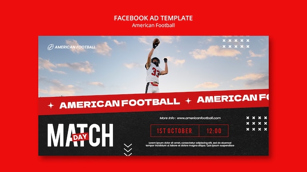 PSD gratuito modello di facebook di football americano di design piatto