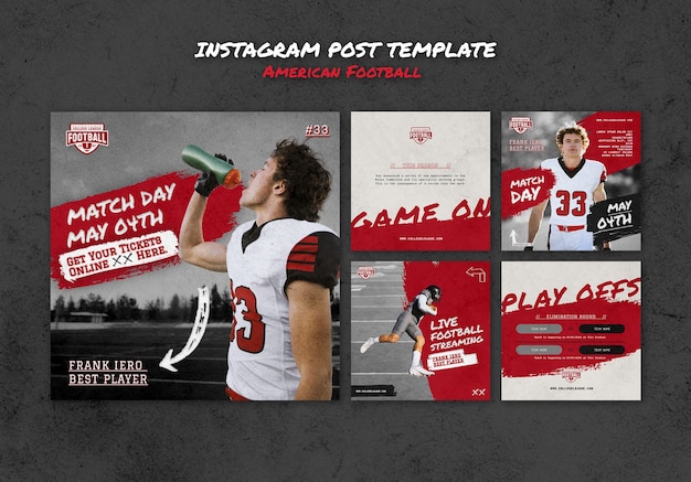 Free PSD flat design american football instagram posts