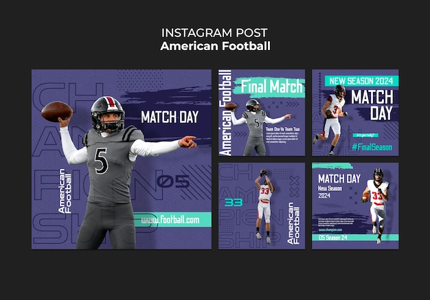 Free PSD flat design american football instagram posts