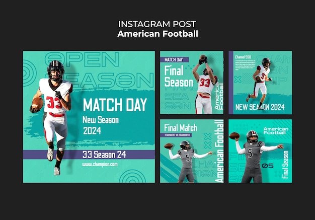 Flat design American football Instagram posts with free PSD download