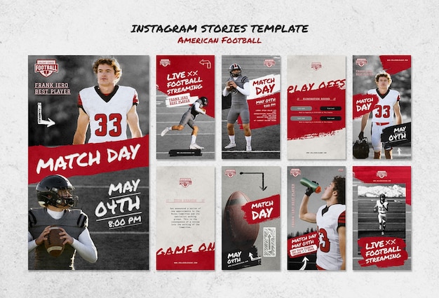 Free PSD flat design american football instagram stories