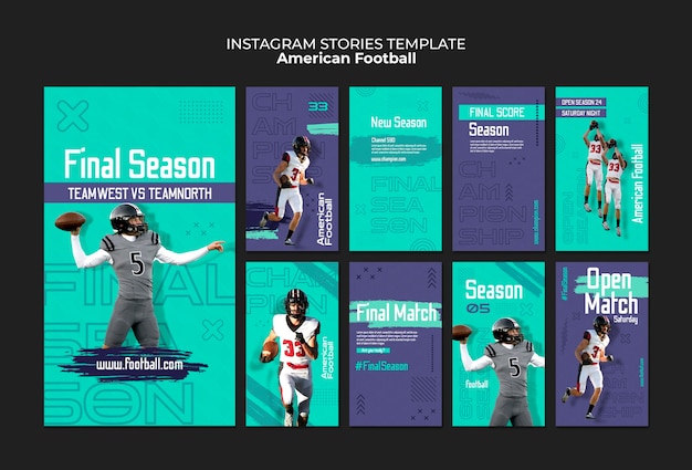 Free PSD flat design american football instagram stories