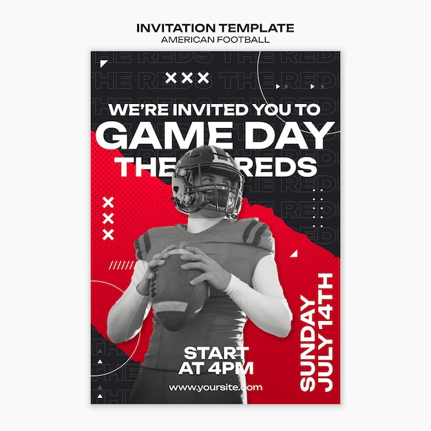 Free PSD flat design american football invitation template