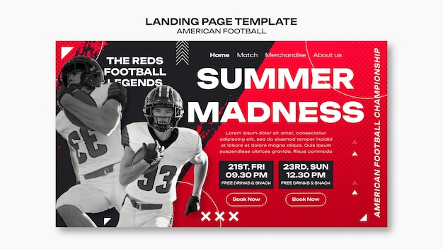 PSD gratuito pagina di destinazione di flat design american football